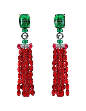 Aretes largos rectangulares Gladkova Joyería de plata P 925 con acabado brillante esmeralda