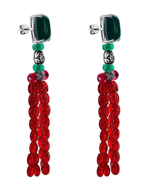 Aretes largos rectangulares Gladkova Joyería de plata P 925 con acabado brillante esmeralda