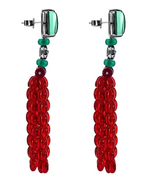 Aretes largos rectangulares Gladkova Joyería de plata P 925 con acabado brillante esmeralda