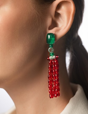 Aretes largos rectangulares Gladkova Joyería de plata P 925 con acabado brillante esmeralda