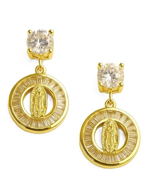 Broqueles redondos Virgen de Guadalupe Horoz 18 K con acabado chapa de oro zirconia
