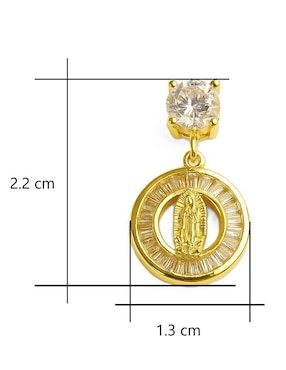 Broqueles redondos Virgen de Guadalupe Horoz 18 K con acabado chapa de oro zirconia