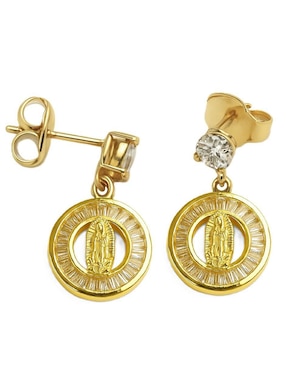 Broqueles redondos Virgen de Guadalupe Horoz 18 K con acabado chapa de oro zirconia