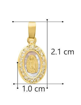 Medalla ovalada Horoz virgen de guadalupe de oro 14 K zirconia