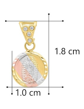 Dije redondo Horoz virgen de guadalupe de oro 14 K zirconia