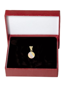 Dije redondo Horoz virgen de guadalupe de oro 14 K zirconia