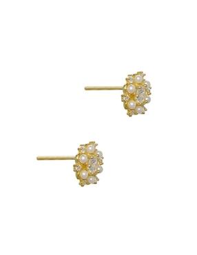 Broqueles de flor Carré de plata P 925 con acabado pavé perla