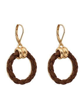 Aretes largos circulares Nine West Leather Tortoise con acabado pulido
