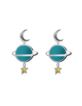 Aretes largos de planeta Cometa de plata p 925 con acabado esmaltado