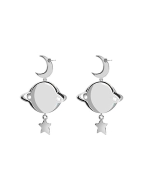 Aretes largos de planeta Cometa de plata p 925 con acabado esmaltado