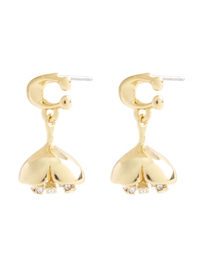 Aretes largos letra C Coach con acabado brillante