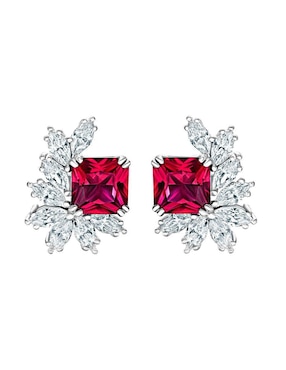 Broqueles de flor Gladkova Joyería de plata P 925 con acabado brillante rubí