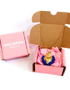 Collar con dije Sagrado Corazón Ana Maria Mexico con acabado chapa de oro 14 K