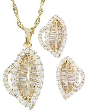 Aretes y collar de hoja OG de oro laminado 18 K zirconia