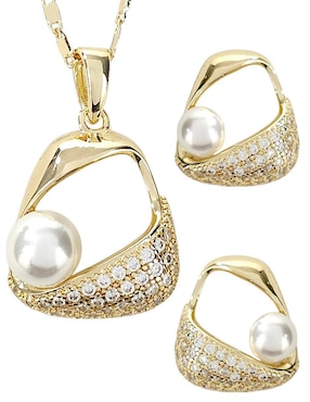 Aretes y collar OG de oro laminado 18 K zirconia