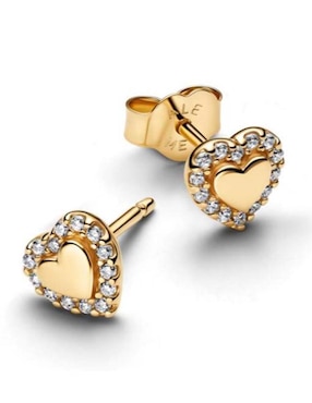 Aretes cortos de corazón Pandora Timeless de plata P 925 con acabado baño de oro zirconia cúbica