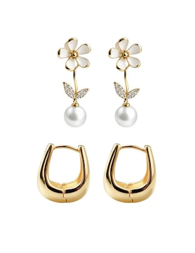 Set de aretes de flor Mancini 14 K con acabado chapa de oro perla de cristal
