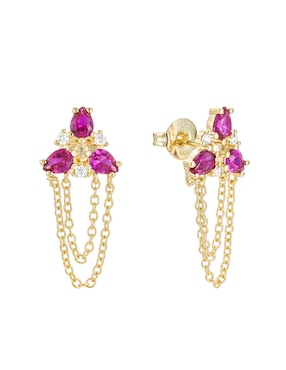 Aretes cortos Carmela Mía 14 K con acabado baño de oro zirconia