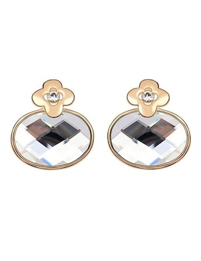 Aretes cortos ovalados Ocean Heart con acabado baño de oro 18 K cristal