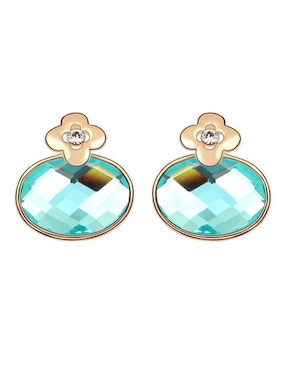 Aretes cortos ovalados Ocean Heart con acabado baño de oro 18 K cristal
