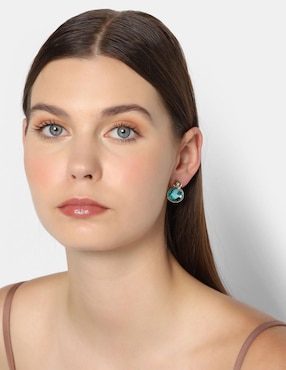 Aretes cortos ovalados Ocean Heart con acabado baño de oro 18 K cristal