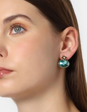 Aretes cortos ovalados Ocean Heart con acabado baño de oro 18 K cristal