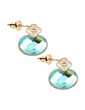 Aretes cortos ovalados Ocean Heart con acabado baño de oro 18 K cristal