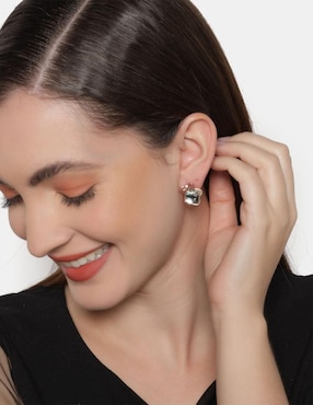 Aretes cortos de moño Ocean Heart 18 K con acabado baño de oro rosa cristal