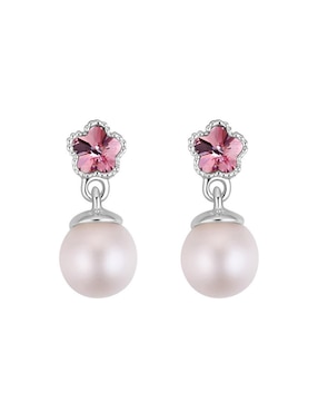 Aretes cortos de esfera Ocean Heart 18 K con acabado baño de oro blanco cristal