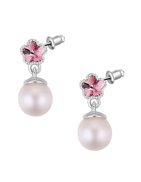 Aretes cortos de esfera Ocean Heart 18 K con acabado baño de oro blanco cristal