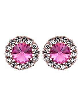 Aretes cortos redondos Ocean Heart 18 K con acabado baño de oro rosa cristal
