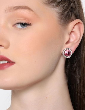 Aretes cortos redondos Ocean Heart 18 K con acabado baño de oro rosa cristal