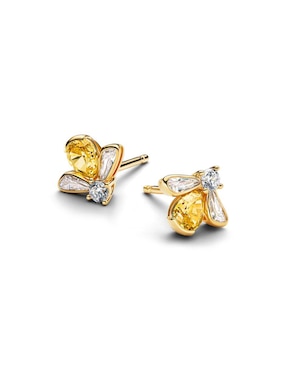Aretes cortos de abeja Pandora Timeless de plata P 925 con acabado baño de oro zirconia cúbica