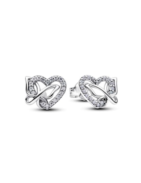Aretes cortos de corazón Pandora Moments de plata P 925 con acabado brillante zirconia cúbica