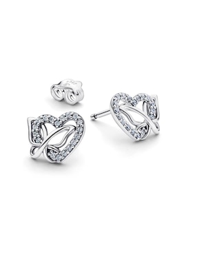 Aretes cortos de corazón Pandora Moments de plata P 925 con acabado brillante zirconia cúbica