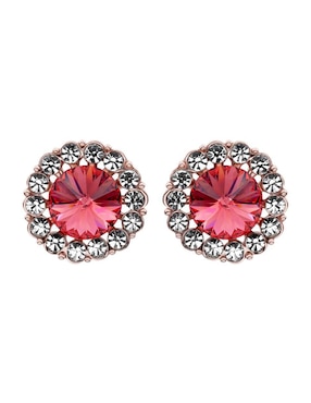 Aretes cortos circulares Ocean Heart 18 K con acabado baño de oro rosa cristal