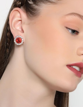 Aretes cortos circulares Ocean Heart 18 K con acabado baño de oro rosa cristal