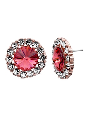 Aretes cortos circulares Ocean Heart 18 K con acabado baño de oro rosa cristal