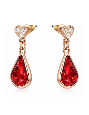 Aretes cortos de gota Ocean Heart Elegance con acabado baño de oro rosa 18 K cristal