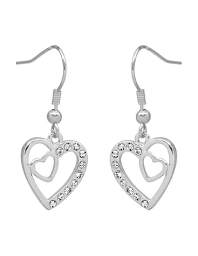 Aretes corto de corazón Ocean Heart con acabado baño de oro blanco 18 K cristal