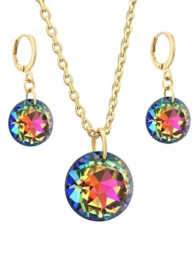 Aretes y collar Zvezda Aurore con acabado chapa de oro18 K cristal