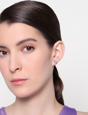 Aretes cortos de naranja Ocean Heart con acabado baño de oro blanco 18 K cristal