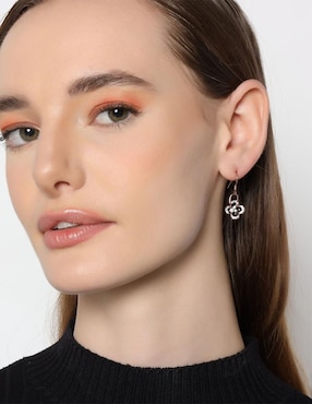 Aretes largos de flor Ocean Heart Elegance con acabado baño de oro rosa 18 K cristal