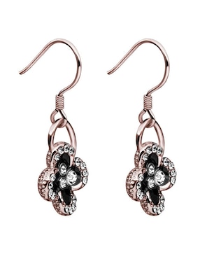 Aretes largos de flor Ocean Heart Elegance con acabado baño de oro rosa 18 K cristal