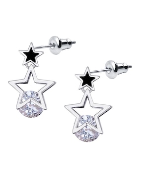 Aretes cortos de estrella Ocean Heart con acabado baño de oro blanco 18 K cristal