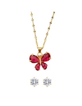 Aretes y collar de mariposa Mancini con acabado chapa de oro 14 K zirconia