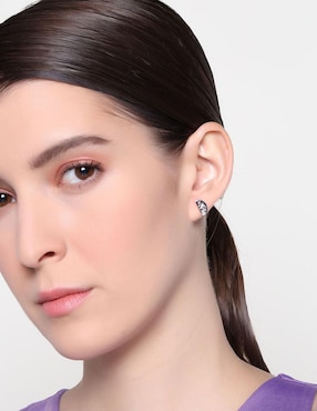 Aretes cortos de naranja Ocean Heart con acabado baño de oro blanco 18 K cristal