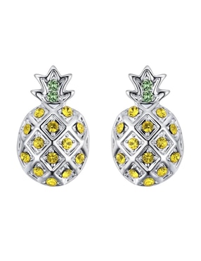 Aretes cortos de piña Ocean Heart con acabado baño de oro blanco 18 K cristal