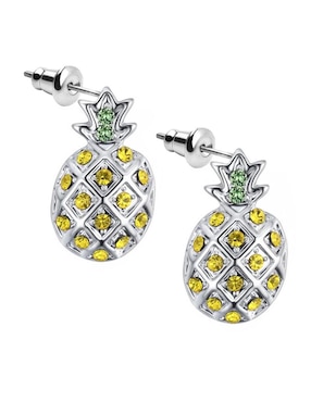 Aretes cortos de piña Ocean Heart con acabado baño de oro blanco 18 K cristal