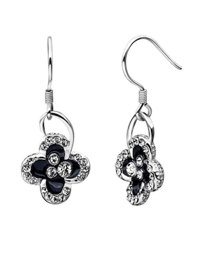 Aretes largos de flor Ocean Heart Elgance con acabado baño de oro blanco 18 K cristal